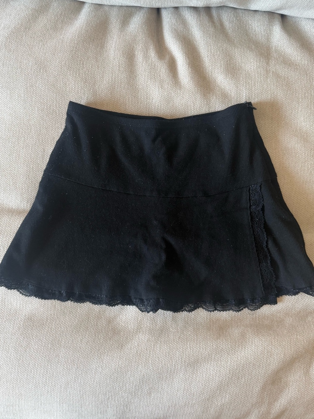 Black Lace Trim Mini Skirt